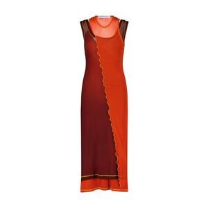 $550 Marina Moscone Layered Mesh Sheath Midi Dress XS/S